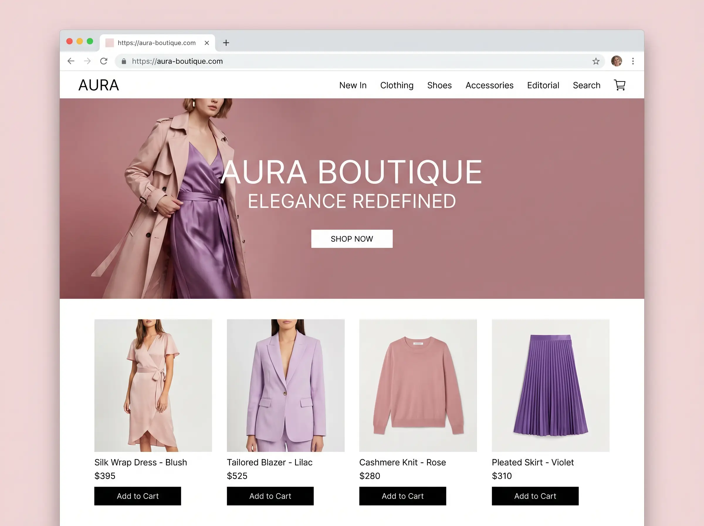 Web de tienda boutique que diseñamos — grilla de productos y pago