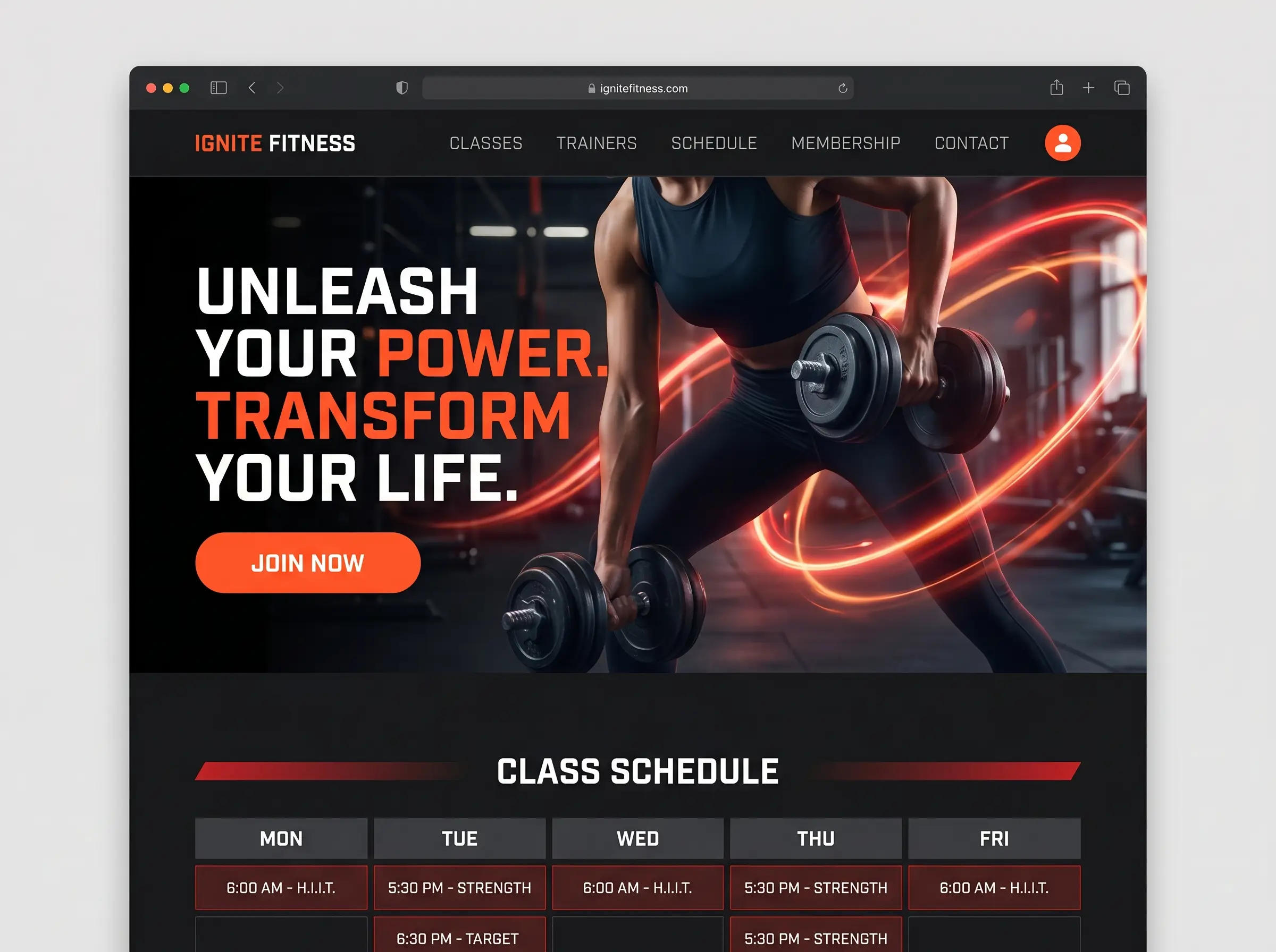 Web de estudio fitness que diseñamos — horarios de clases y registro de membresía