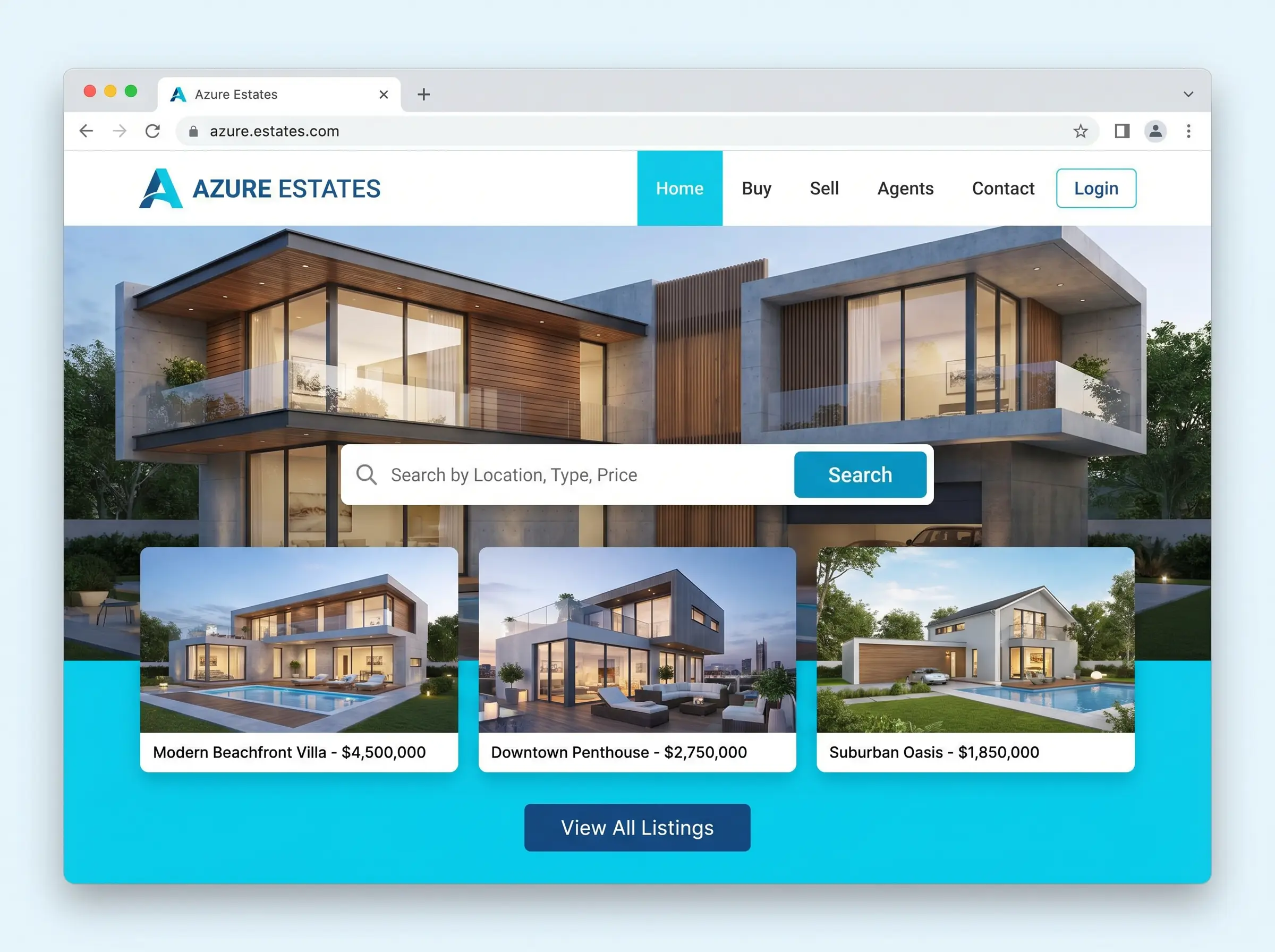 Web de agencia inmobiliaria que diseñamos — listados de propiedades y captación
