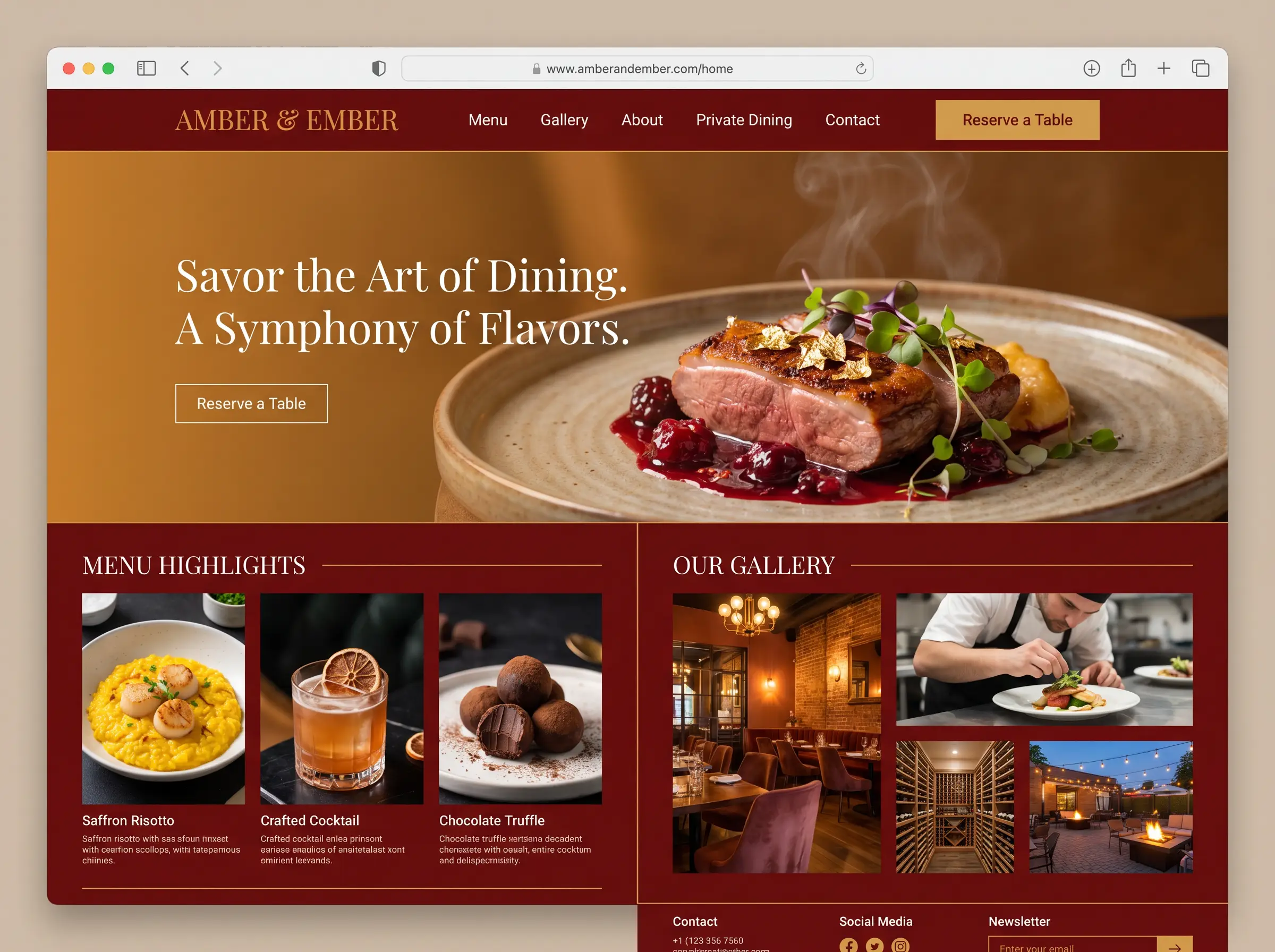 Web de restaurante que diseñamos — hero de comida gourmet con reservas de mesa