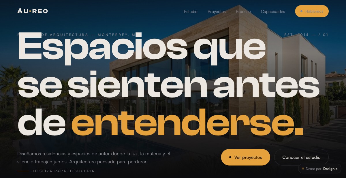 Web de ÁUREO Estudio de Arquitectura hecha por Designio