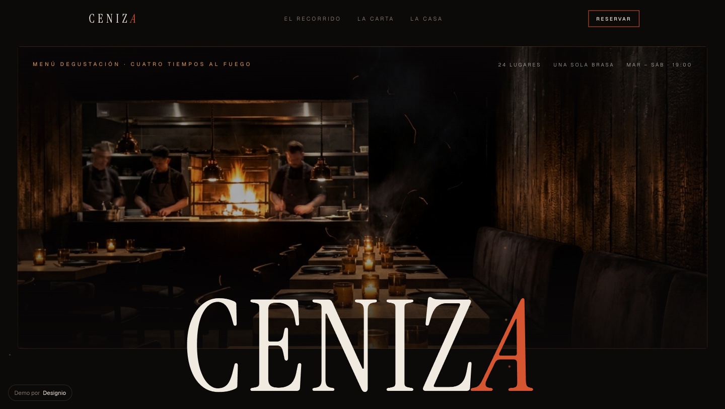 Web de CENIZA restaurante de fuego hecha por Designio
