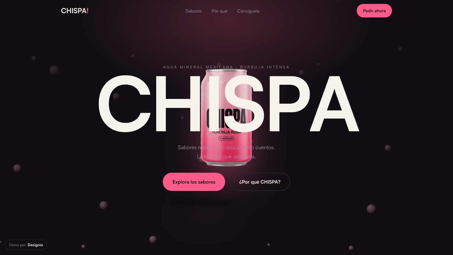 Web de CHISPA agua mineral hecha por Designio