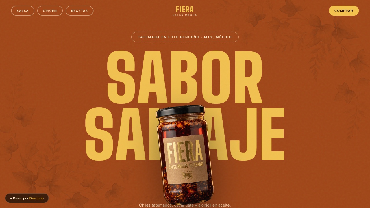 Web de FIERA salsa macha hecha por Designio