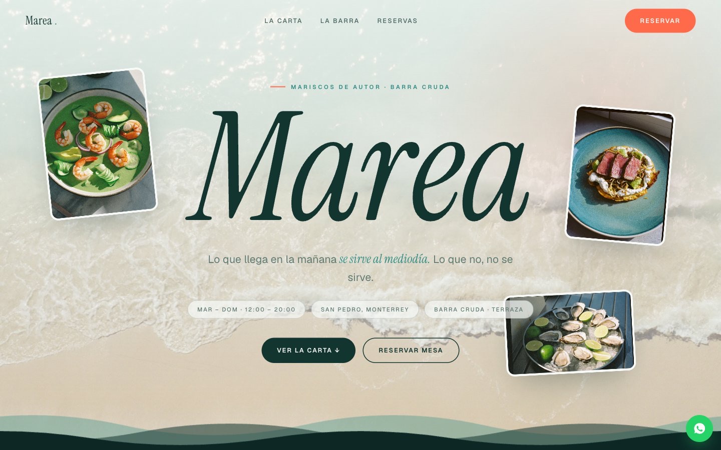 Web de MAREA mariscos de autor hecha por Designio
