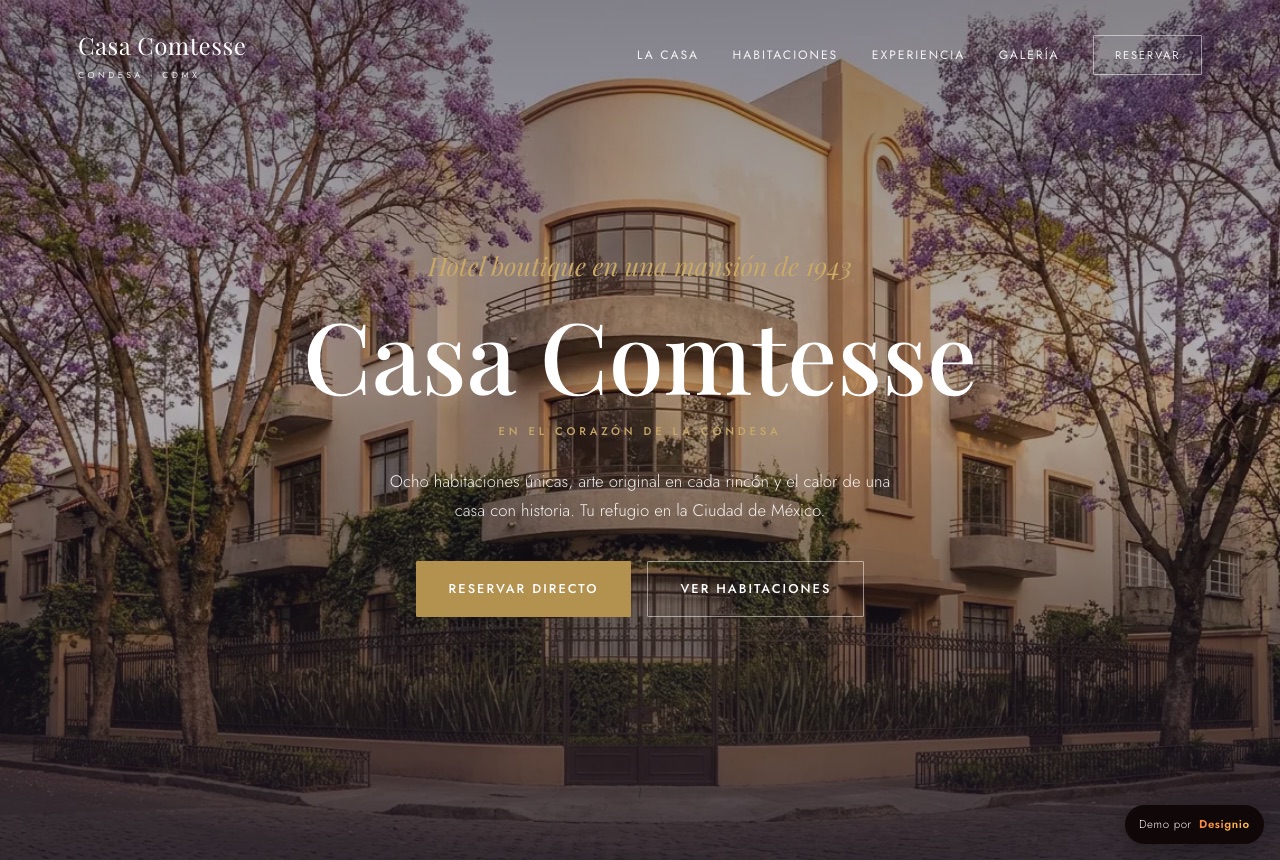 Sitio web de hotel boutique Casa Comtesse